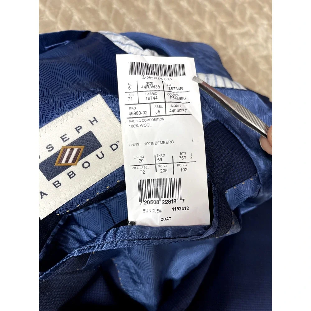 Joseph‎ Abboud Blazer Mens 44R Blue Tollegno 1900 Wool Sport Coat